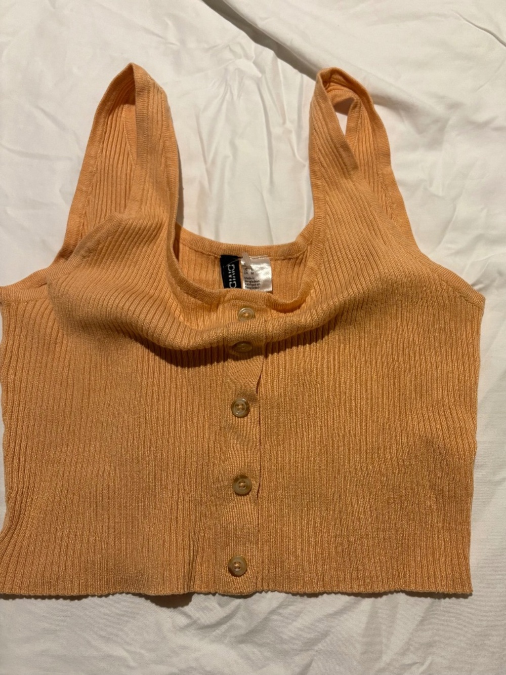 VTG 2005 H&M DIVIDED Peach Ribbed Cropped Knit Tank Top - Size M Y2K McBling
